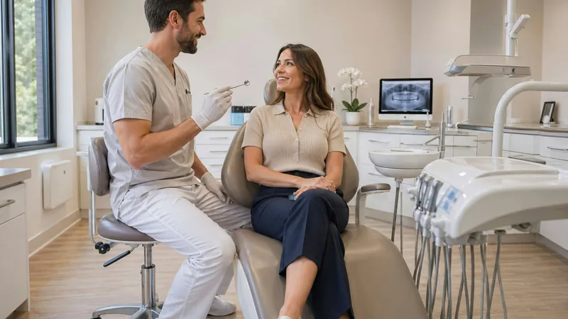 Dentiste et patiente dans une salle de soins dentaires