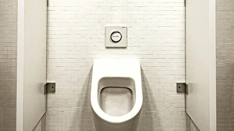 Urinoir et cloisons dans des sanitaires carrelés