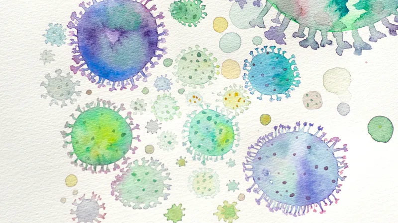 Illustration à l’aquarelle de particules virales